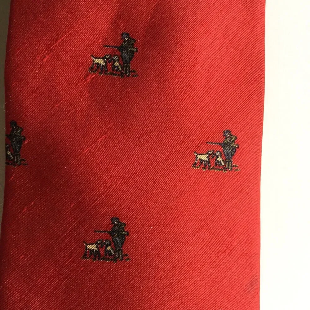Philippe Perrier Red Hunting Novelty Neck Tie Print All Silk Mens Vintage
